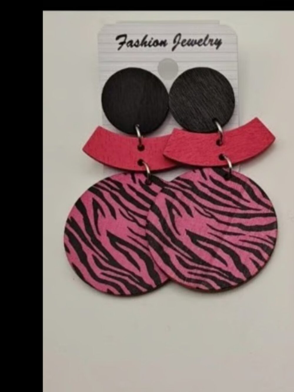 New Round Wooden Hand Painted Screw In Earrings Red Black Jewelry